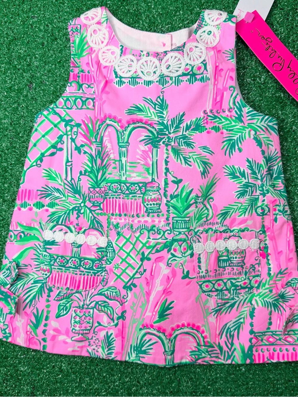 Lilly Pulitzer Girls' Pink & Green Tropical Print Dress 2-piece Size 12-18M NEW